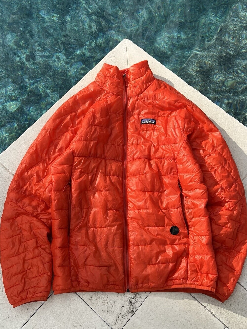 Patagonia Micro Puff Jacket Mens Small Orange Puffer Ultralight Midlayer